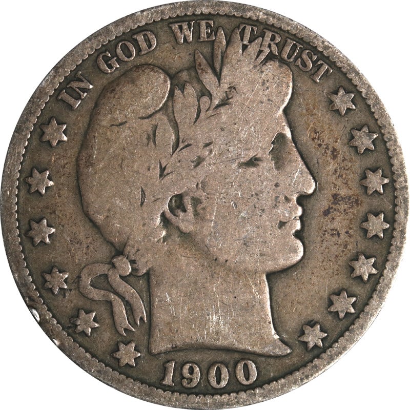 1900 San Francisco Mint Silver Barber Half Dollar Coin: 1900 San Francisco Mint Silver Barber Half Dollar Coin This is a 1900-S Barber Half Dollar from the United States, struck at the San Francisco Mint. The coin is composed of 90% silver and is in circul