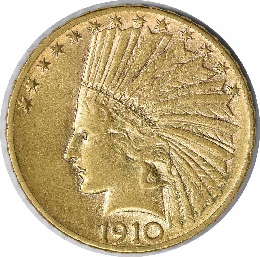 1910-D $10 Gold Indian Coin by Augustus Saint Gaudens AU Uncertified: 1910-D $10 Gold Indian Coin by Augustus Saint Gaudens AU Uncertified This 1910-D $10 Gold Indian coin showcases the exquisite design of Augustus Saint Gaudens and is a notable piece from the pre-1933 