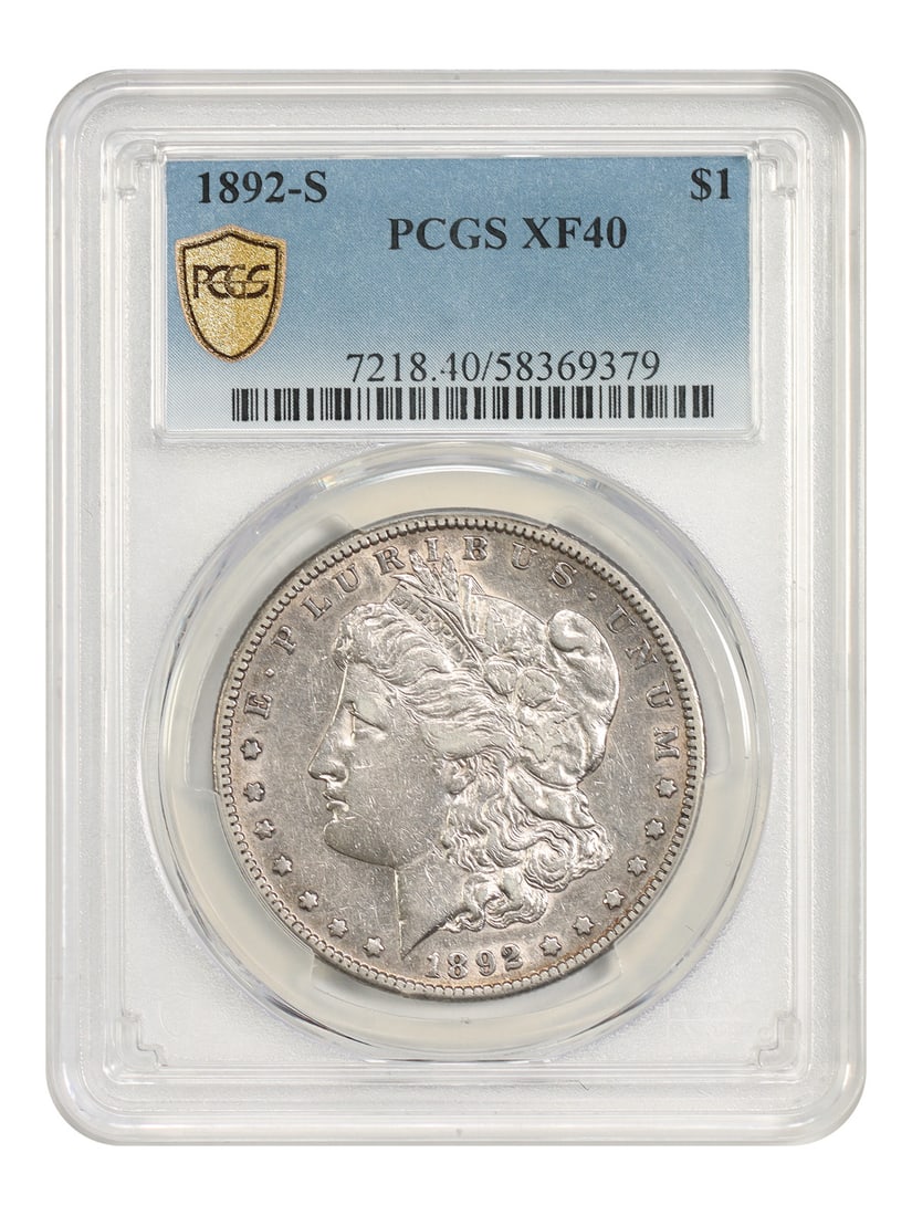 PCGS XF40 1892-S Morgan Silver Dollar: PCGS XF40 1892-S Morgan Silver Dollar This 1892 Morgan Dollar was minted in San Francisco and is graded XF40 by PCGS. As a circulated coin, it represents a scarce date within the Morgan Dollar series,
