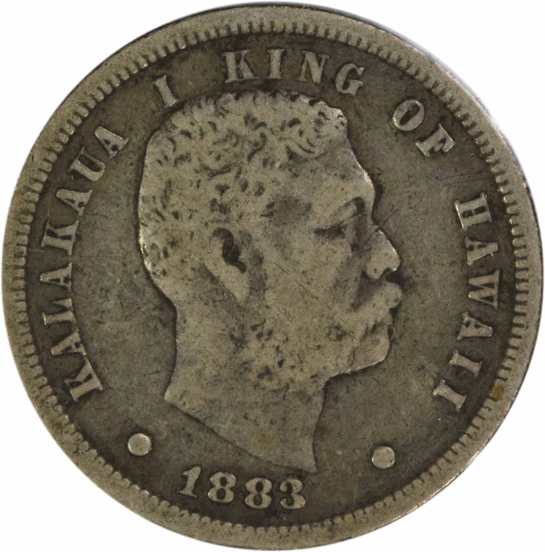 1883 Kingdom of Hawaii silver dime Fine grade uncertified: 1883 Kingdom of Hawaii silver dime Fine grade uncertified This 1883 Hawaiian Dime from the Kingdom of Hawaii is composed of silver and was minted in Philadelphia. Graded as Fine (F), this circulated c