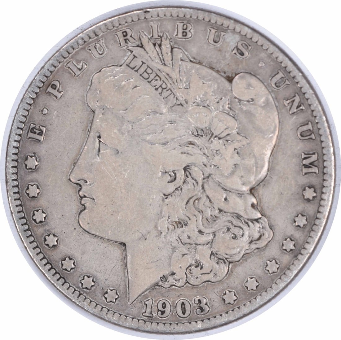 1903 San Francisco Morgan Silver Dollar Very Fine Grade Uncertified: 1903 San Francisco Morgan Silver Dollar Very Fine Grade Uncertified This 1903-S Morgan Silver Dollar is a circulated coin with a VF (Very Fine) grade. Minted in San Francisco, it is composed of 90% si