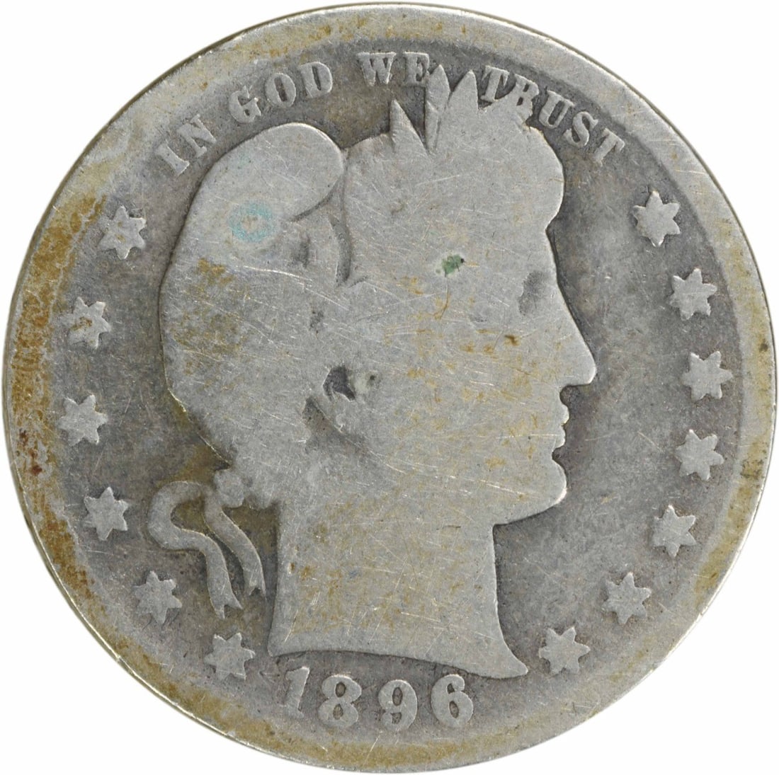 1896-O Barber Silver Quarter 25C Uncertified 90% Silver: 1896-O Barber Silver Quarter 25C Uncertified 90% Silver This 1896-O Barber Silver Quarter is a historical piece from the United States, featuring a design by renowned engraver Charles E. Barber. As a 