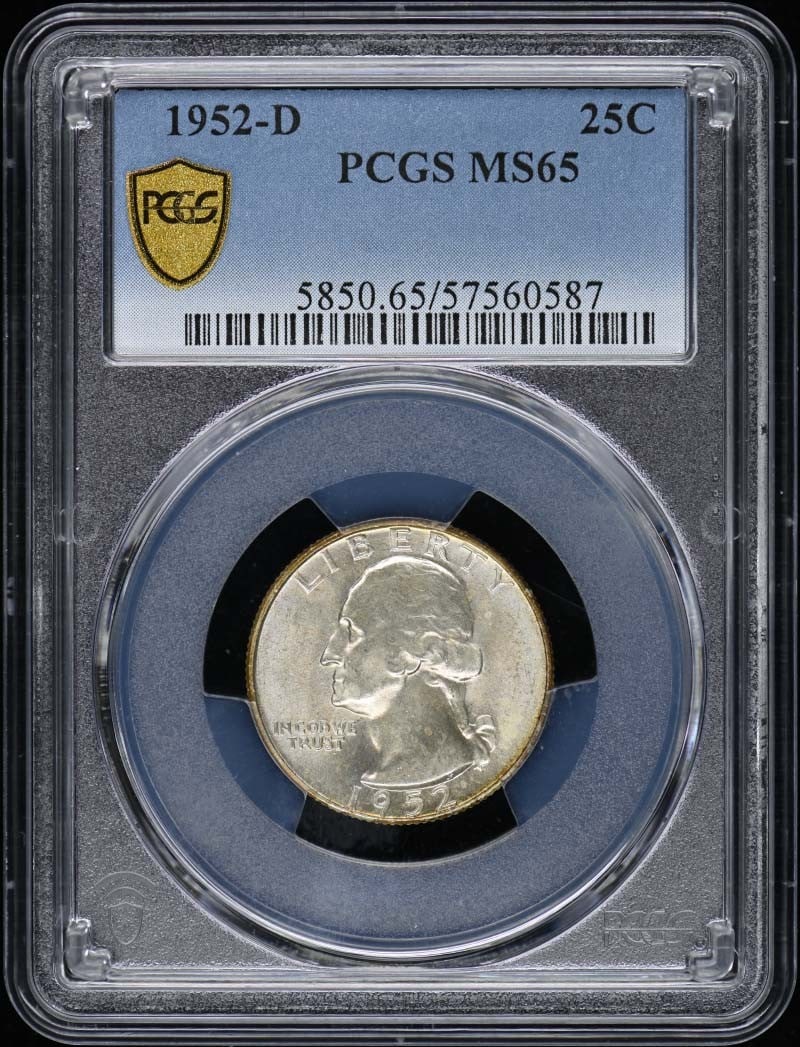 1952-D Washington Quarter PCGS MS65 Uncirculated Denver Mint: 1952-D Washington Quarter PCGS MS65 Uncirculated Denver Mint This 1952-D Washington Quarter is certified by PCGS with a grade of MS65, indicating it is in uncirculated condition. Struck at the Denver 