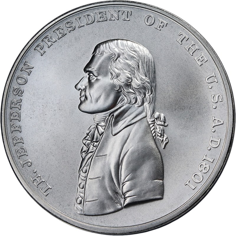 Thomas Jefferson US Mint 1 Ounce .999 Silver Medal: Thomas Jefferson US Mint 1 Ounce .999 Silver Medal This is a US Mint Presidential Silver Medal featuring Thomas Jefferson, composed of 1 ounce of .999 fine silver. The medal is uncirculated and in Min