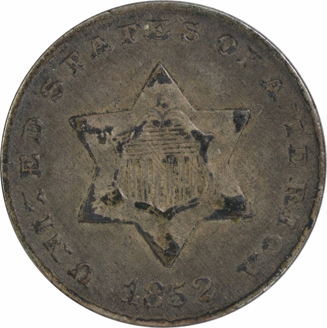 1852 Three Cent Silver Coin VF Uncertified Philadelphia Mint (1 of 2)