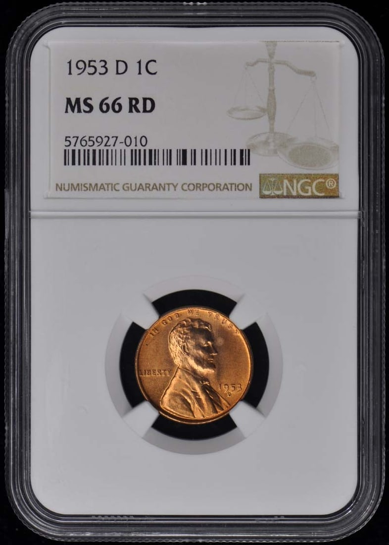 1953-D Lincoln Cent NGC MS66RD Uncirculated Wheat Reverse Coin: 1953-D Lincoln Cent NGC MS66RD Uncirculated Wheat Reverse Coin This 1953-D Wheat Reverse Lincoln Cent is a stunning example of numismatic craftsmanship, certified by NGC with a grade of MS66RD, indica