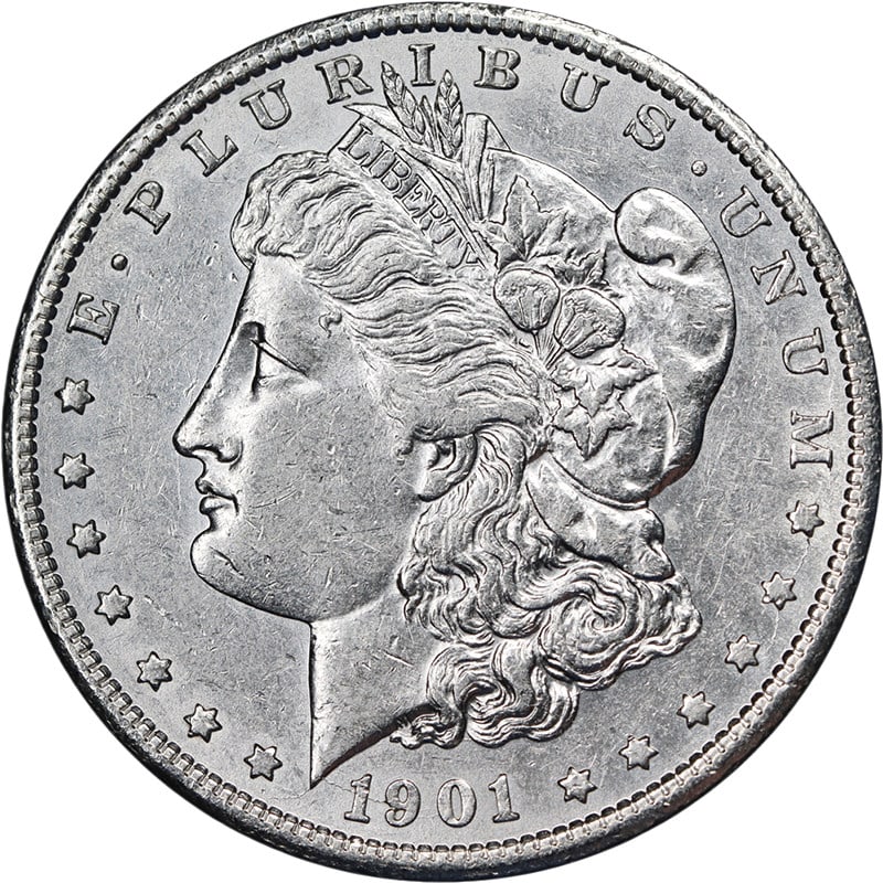 1901-S Morgan Silver Dollar Bright White AU BU: 1901-S Morgan Silver Dollar Bright White AU BU This 1901-S Morgan Silver Dollar features attractive luster, strong strike, and appealing surfaces. The coin displays bright white color and is graded as
