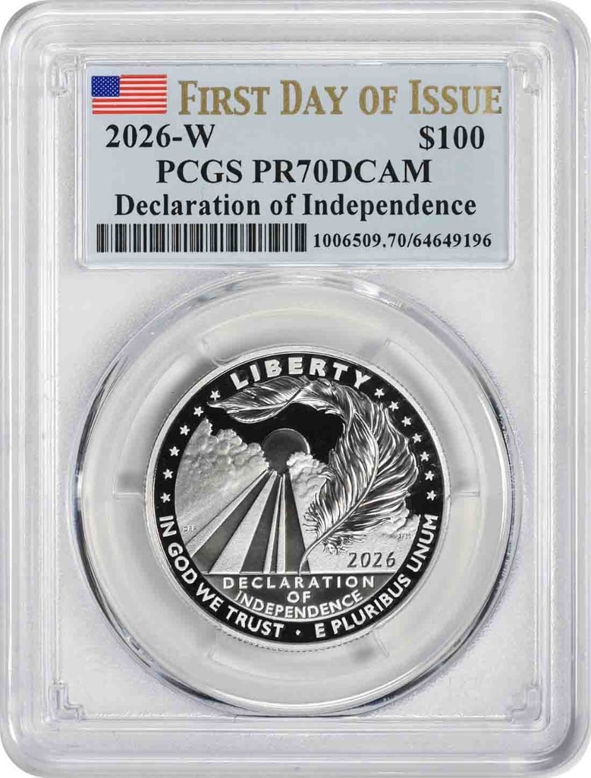 2026-W Platinum Eagle PCGS PR70DCAM First Day of Issue: 2026-W Platinum Eagle PCGS PR70DCAM First Day of Issue This 2026 American Platinum Eagle $100 coin features the Statue of Liberty design and is struck in 0.999 fine platinum. Issued by the U.S. Mint, 