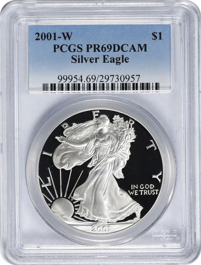 2001-W American Silver Eagle Dollar PR69DCAM PCGS Proof 1 oz Silver (1 of 2)