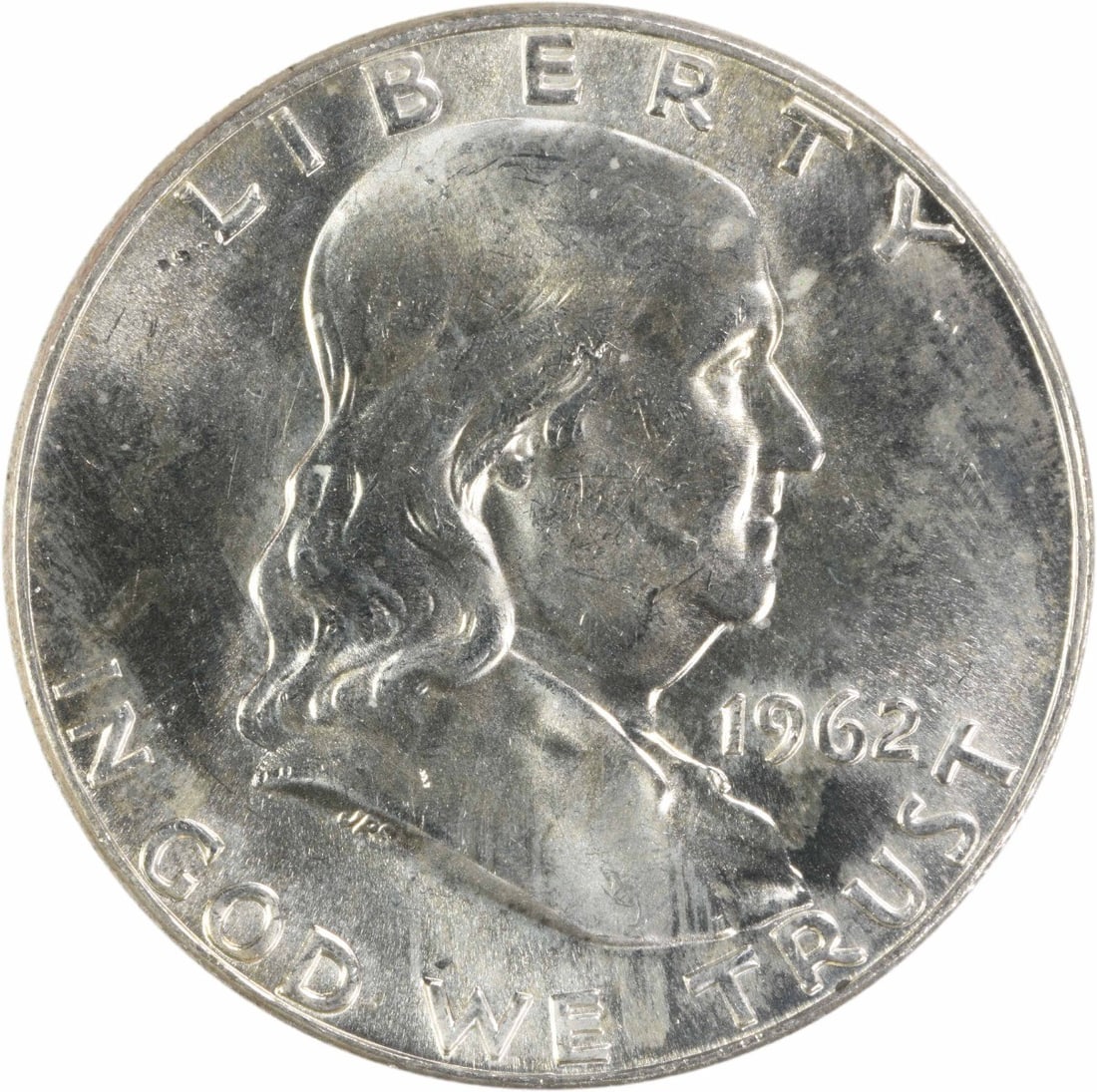 Choice BU 1962-D Franklin Half Dollar Silver Uncertified Coin: Choice BU 1962-D Franklin Half Dollar Silver Uncertified Coin This is a 1962-D Franklin Silver Half Dollar in Choice Brilliant Uncirculated condition. The coin is uncertified and was minted at the Den