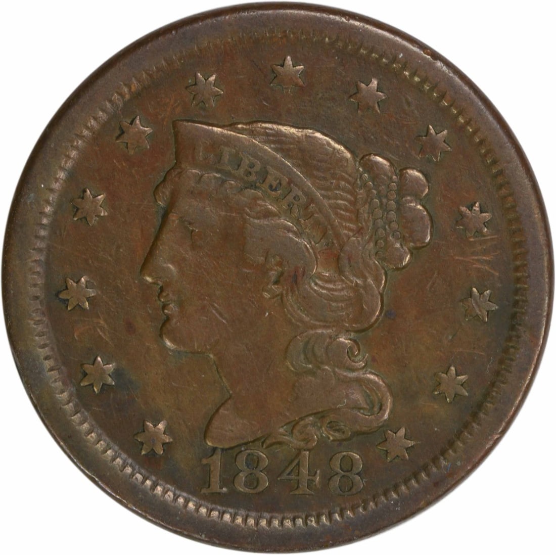 1848 Braided Hair Large Cent VF Uncertified Copper Coin (1 of 2)