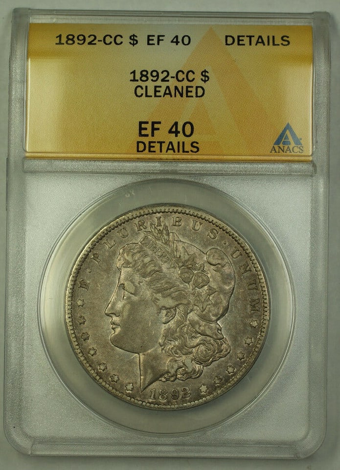 ANACS EF-40 Graded 1892 Carson City Morgan Silver Dollar: ANACS EF-40 Graded 1892 Carson City Morgan Silver Dollar This is an 1892-CC Morgan Silver Dollar graded EF-40 by ANACS. Minted in Carson City, this circulated coin is composed of silver and features t