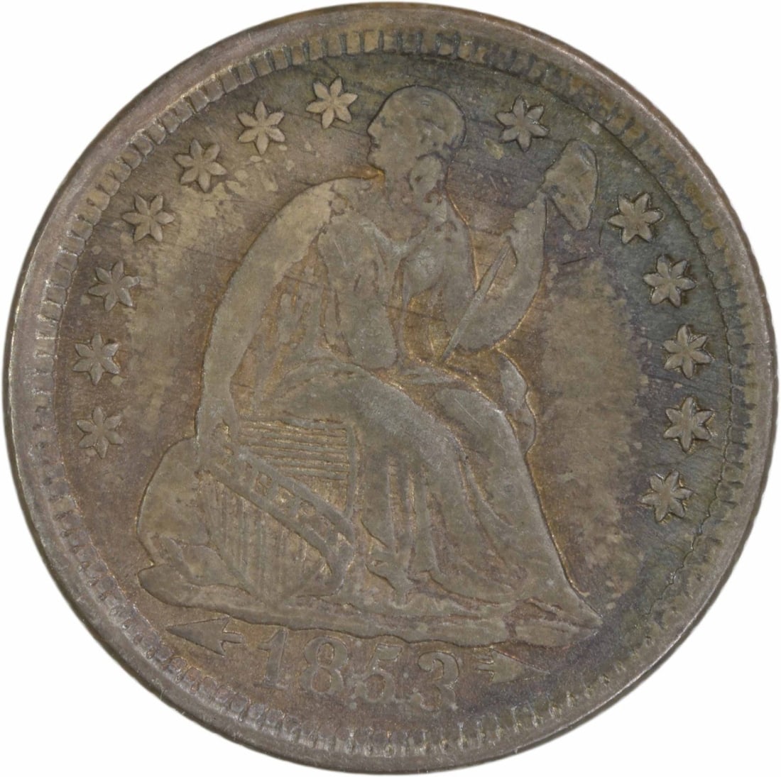 1853 Liberty Seated Half Dime 90% Silver Uncertified: 1853 Liberty Seated Half Dime 90% Silver Uncertified This 1853 Liberty Seated Silver Half Dime features a beautiful design by Christian Gobrecht and is composed of 90% silver and 10% copper. As a circ