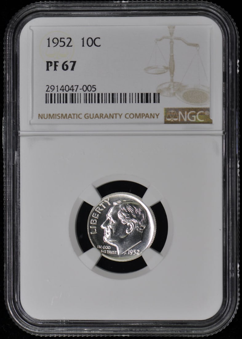 1952 Roosevelt Silver Dime NGC PR67 Uncirculated Philadelphia Coin: 1952 Roosevelt Silver Dime NGC PR67 Uncirculated Philadelphia Coin This 1952 Roosevelt Dime is a stunning piece of numismatic history, certified by NGC with a grade of PR67. It features a proof strike