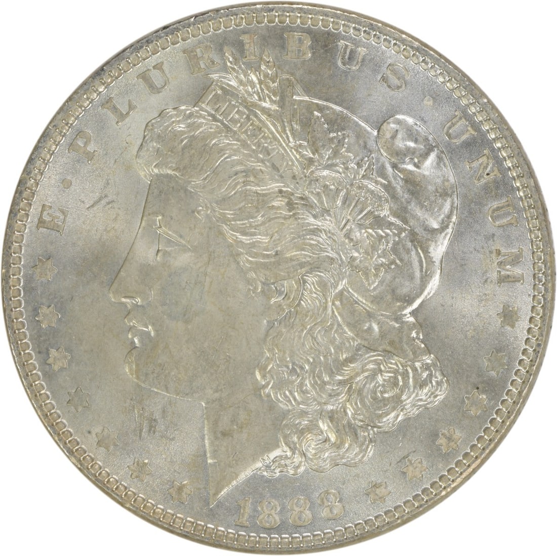 Choice BU 1888 Silver Dollar Morgan Uncirculated Uncertified: Choice BU 1888 Silver Dollar Morgan Uncirculated Uncertified This 1888 Morgan Silver Dollar is a choice brilliant uncirculated example that remains uncertified. Struck in silver with no mint mark, it 