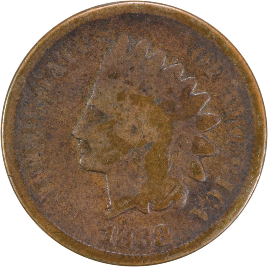 1868 Indian Head Cent G Uncertified Philadelphia Mint: 1868 Indian Head Cent G Uncertified Philadelphia Mint This 1868 Indian Cent is a notable piece of American coinage, originating from the Philadelphia mint. It features a design by James Barton Longacr