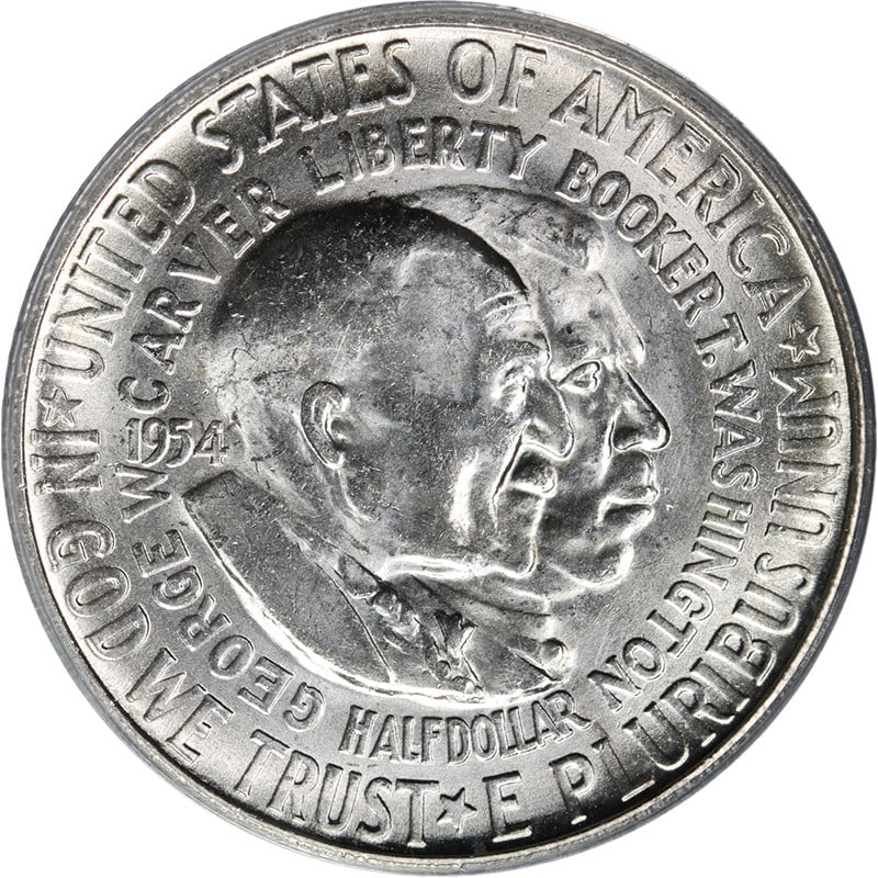 PCGS MS65 1954-S Washington Carver Silver Half Dollar: PCGS MS65 1954-S Washington Carver Silver Half Dollar This 1954-S Washington-Carver Commemorative Half Dollar is graded MS65 by PCGS and is uncirculated. The coin features impressive luster, a sharp s