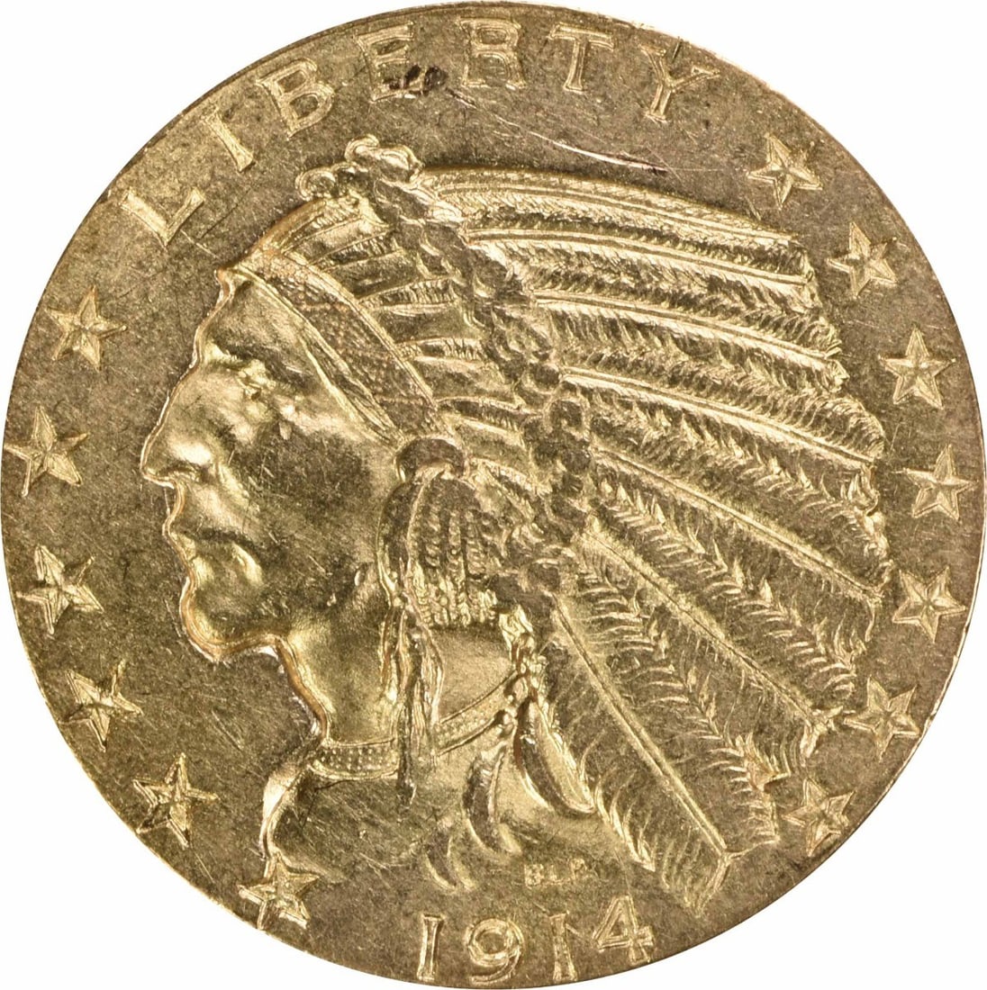 1914 $5 Gold Indian Coin AU Uncertified Bela Lyon Pratt: 1914 $5 Gold Indian Coin AU Uncertified Bela Lyon Pratt This 1914 $5 Gold Indian coin features a stunning design by Bela Lyon Pratt, showcasing the iconic Indian head motif. With a composition of 90% 