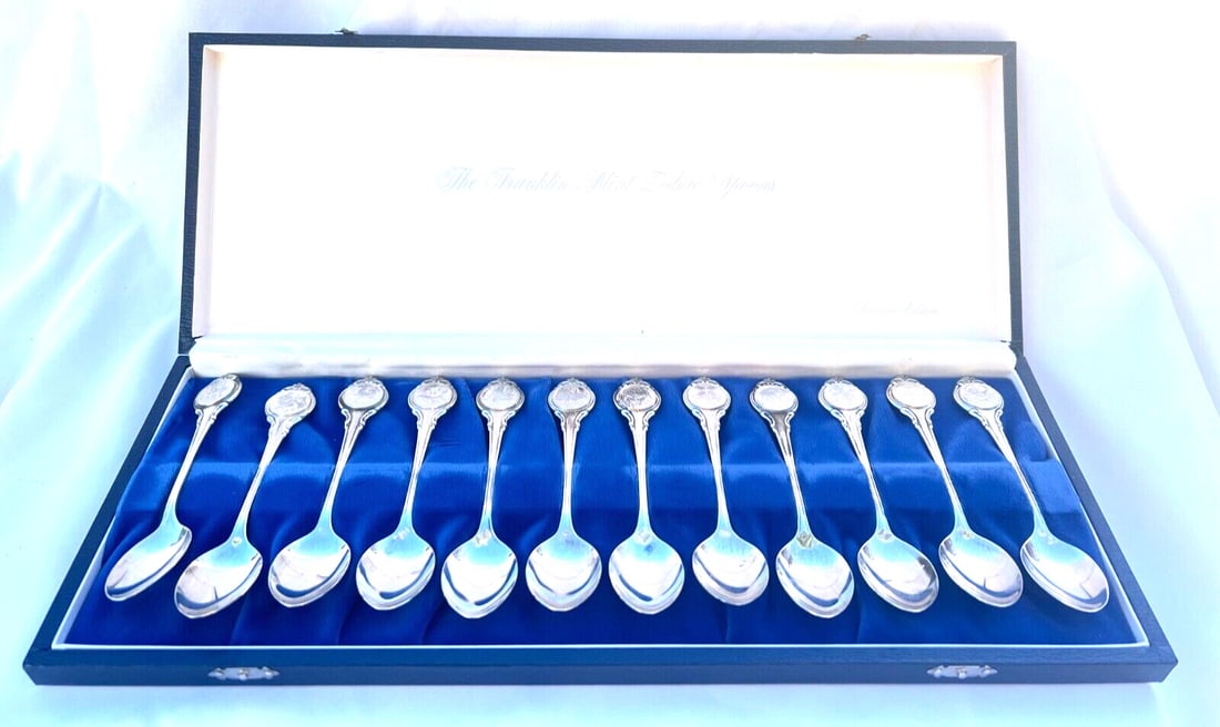 12 Anton Michelsen Sterling Silver Zodiac Tea Spoons Set: 12 Anton Michelsen Sterling Silver Zodiac Tea Spoons Set Discover a stunning collection of 12 Zodiac tea spoons crafted in sterling silver (.925) by Anton Michelsen, originally sold by Franklin Mint. 