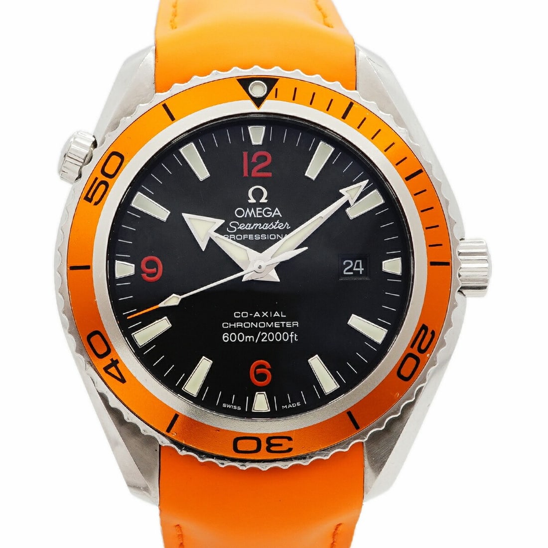 OMEGA Planet Ocean Seamaster Men's Wristwatch: OMEGA Planet Ocean Seamaster Men's Wristwatch This is a pre-owned OMEGA Seamaster Planet Ocean 2908.50 wristwatch designed for men. Crafted in Switzerland, it combines precision engineering with class
