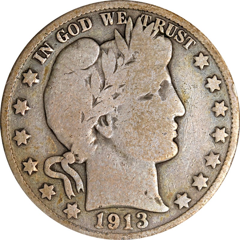 1913 D Silver Half Dollar Barber Series United States Coin: 1913 D Silver Half Dollar Barber Series United States Coin This 1913-D Barber Half Dollar is a circulated silver coin from the United States, minted in Denver. It features a silver composition with a 