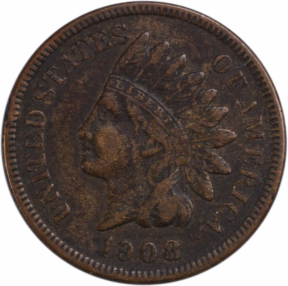 1908-S Indian Head Copper Small Cent VF Uncertified: 1908-S Indian Head Copper Small Cent VF Uncertified This 1908 Indian Head Cent is a circulated coin from the United States, composed of copper. It features the iconic Indian Head design and is graded 