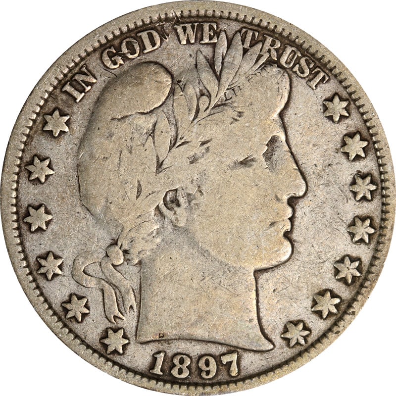 1897 Philadelphia Barber Silver Half Dollar United States Coin: 1897 Philadelphia Barber Silver Half Dollar United States Coin This 1897-P Barber Half Dollar is a circulated, pre-owned coin from the United States. Composed of silver with a fineness of 0.9, it was 