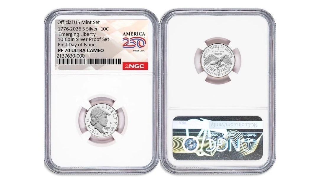 2026-S Proof Silver Dime NGC PF70 Emerging Liberty: 2026-S Proof Silver Dime NGC PF70 Emerging Liberty This is a 2026 Proof Silver Dime (10C) with a PF70 grade, certified by NGC as a First Day of Issue for the Emerging Liberty series. The coin was stru
