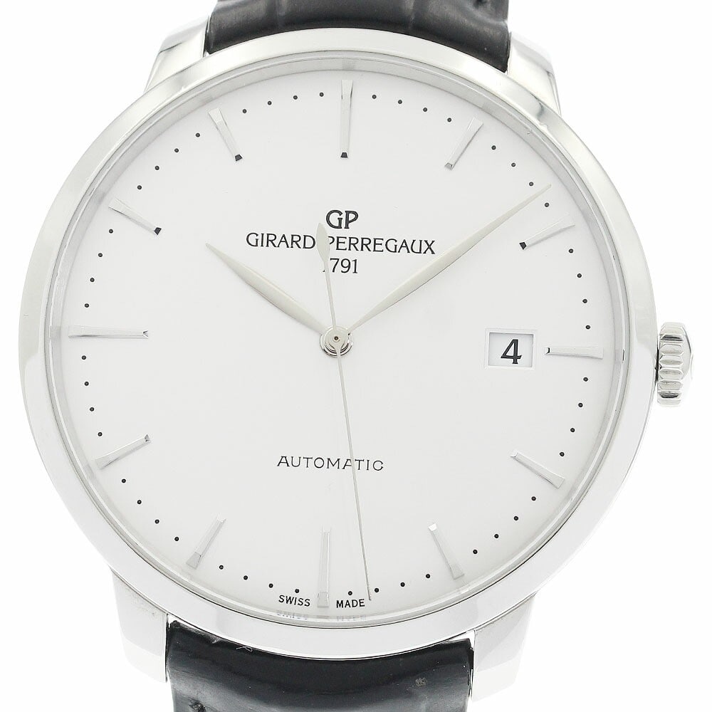 Girard Perregaux 1966 Automatic Date Men's Wristwatch 49551: Girard Perregaux 1966 Automatic Date Men's Wristwatch 49551 This Girard Perregaux 1966 Date men's wristwatch features a stainless steel case and a silver dial, paired with a leather strap. The watch o