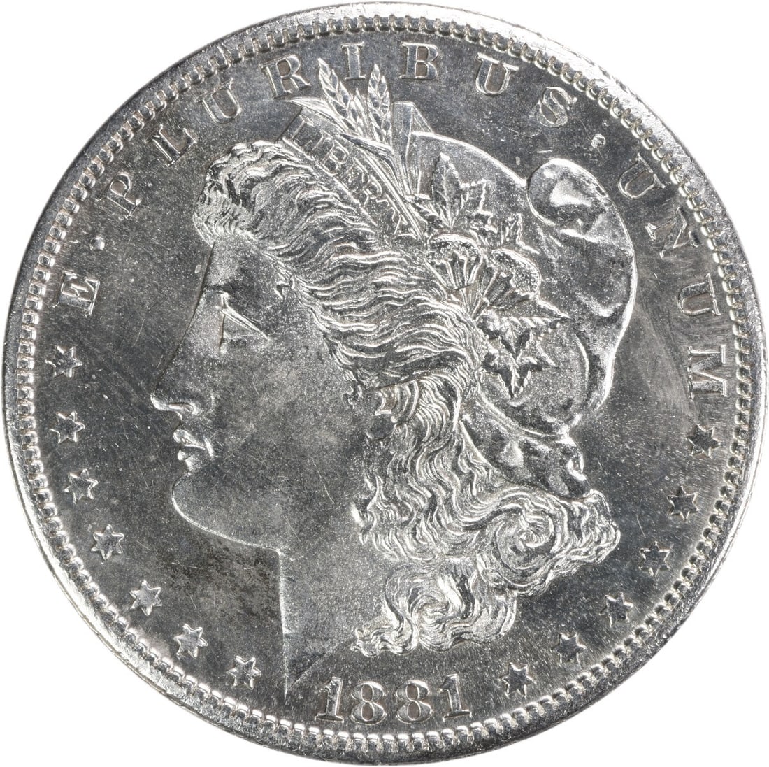 Choice BU 1881 S Morgan Silver Dollar Uncertified US Coin: Choice BU 1881 S Morgan Silver Dollar Uncertified US Coin This 1881-S Morgan Silver Dollar is a Choice Brilliant Uncirculated (BU) coin. Minted in San Francisco, it is composed of silver and remains u