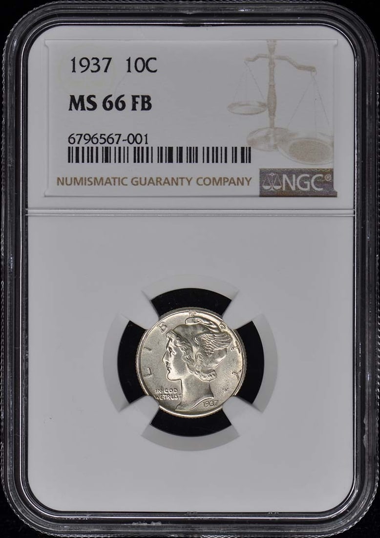 1937 Mercury Dime NGC MS66FB Uncirculated Philadelphia Coin: 1937 Mercury Dime NGC MS66FB Uncirculated Philadelphia Coin This 1937 Mercury Dime, graded NGC MS66FB, is a remarkable example of numismatic excellence. It showcases the classic design of the Mercury 