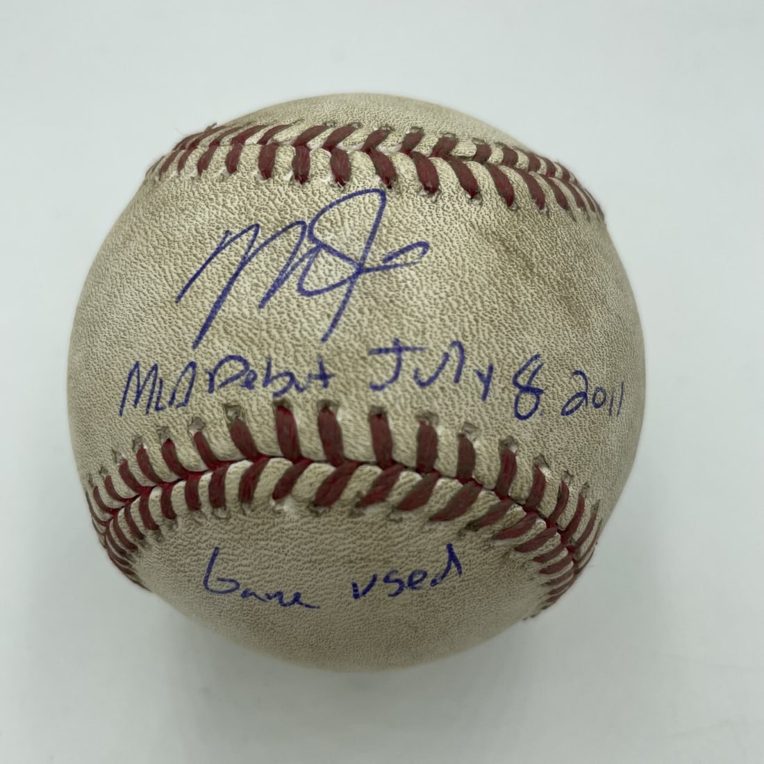 Mike Trout Signed Inscribed MLB Debut Game Used Baseball 7-8-2011: Mike Trout Signed Inscribed MLB Debut Game Used Baseball 7-8-2011 Celebrate the remarkable debut of baseball superstar Mike Trout with this authentic game-used baseball from his first MLB game on July