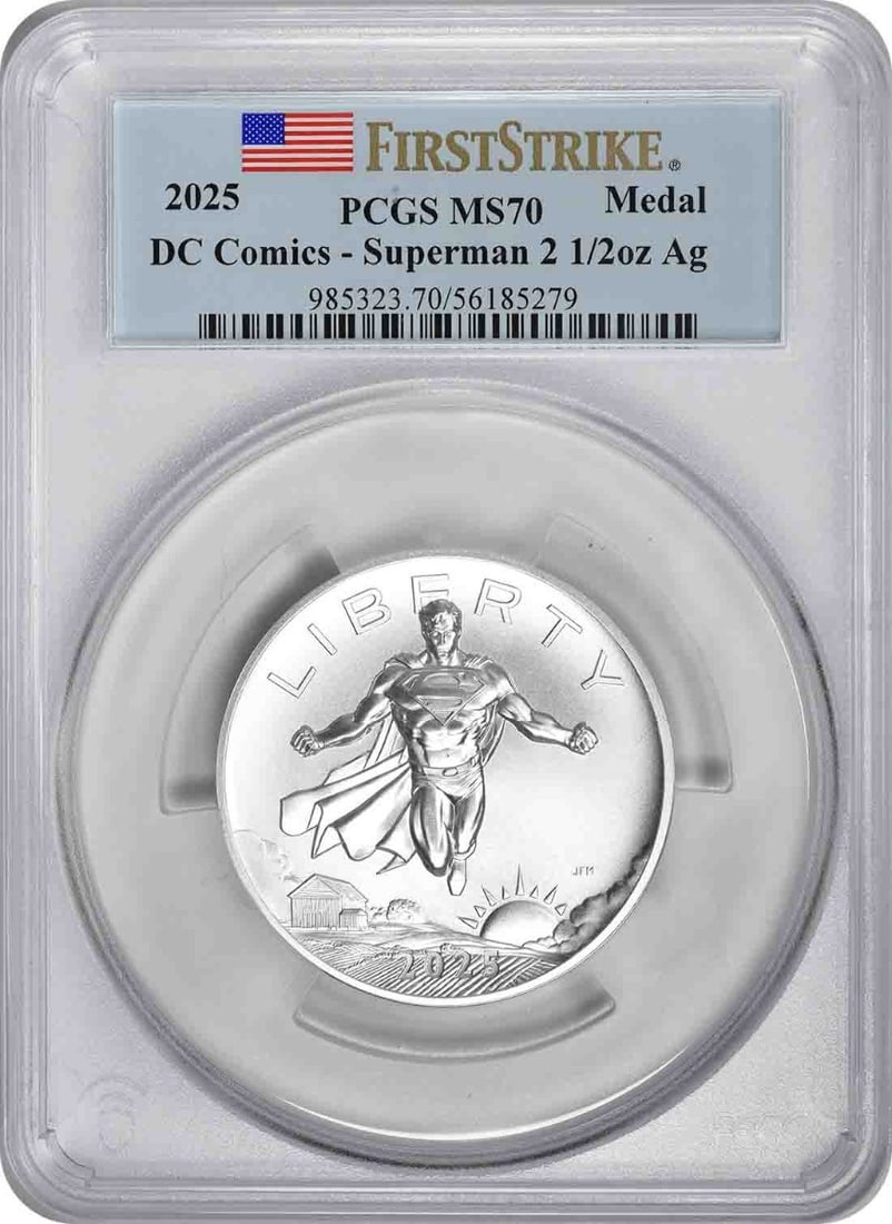 PCGS MS70 First Strike Superman 2.5 oz Silver Medal 2025 DC Comics (1 of 2)