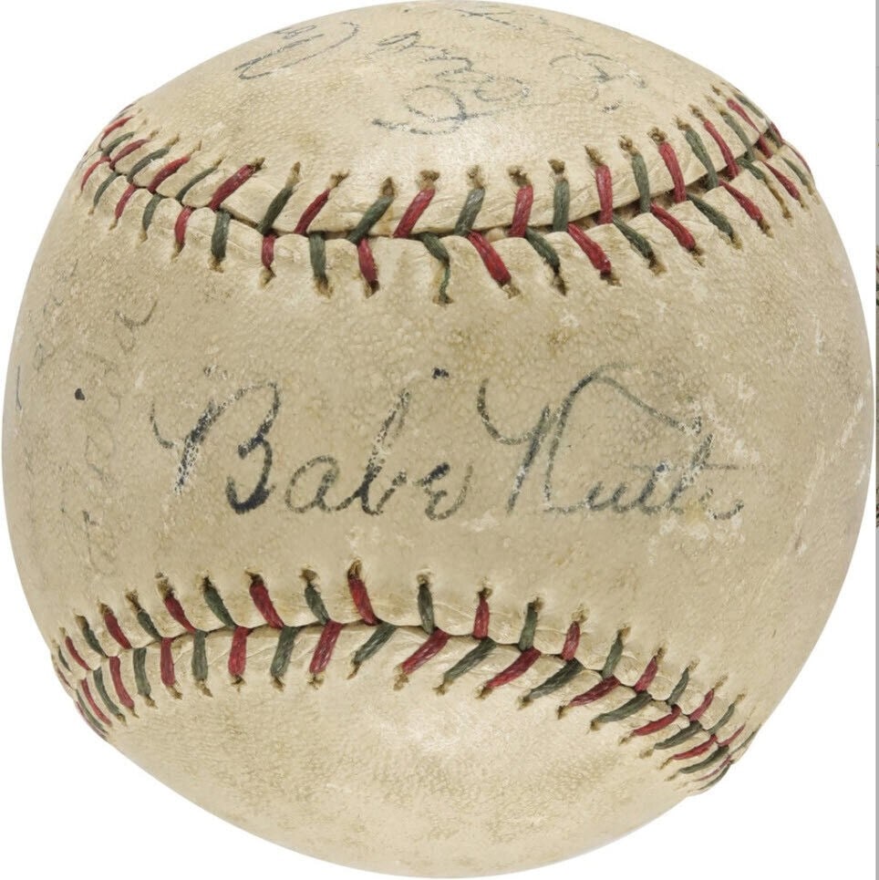 Multi Signed Baseball JSA Authenticated Ruth Gehrig Combs Rhodes Yankees Giants: Multi Signed Baseball JSA Authenticated Ruth Gehrig Combs Rhodes Yankees Giants This is an original 1929 Gray Co. Amateur League baseball, multi-signed by legendary New York Yankees Hall of Famers Bab
