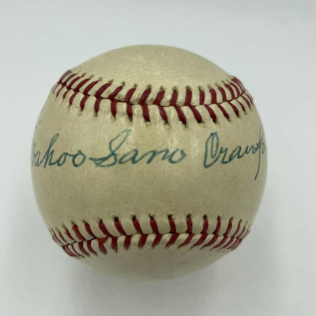 1960s Wahoo Sam Crawford Signed Baseball with PSA DNA Authentication: 1960s Wahoo Sam Crawford Signed Baseball with PSA DNA Authentication This exceptional 1960's Wahoo Sam Crawford single signed baseball is an iconic piece for any baseball collector. With a career mark