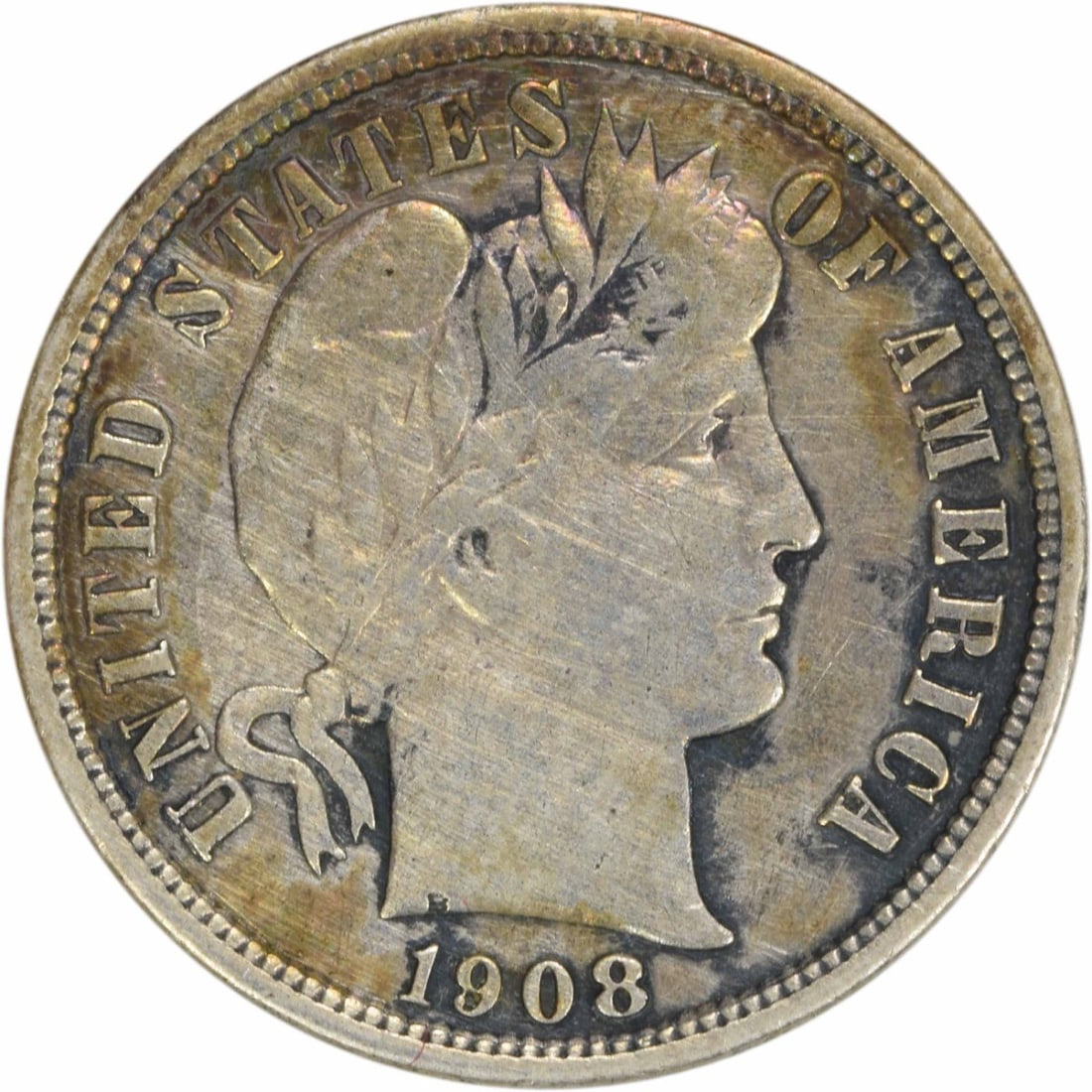 1908-S Barber Dime 10C EF Uncertified Silver Coin: 1908-S Barber Dime 10C EF Uncertified Silver Coin This 1908-S Barber Silver Dime is a classic piece of American numismatics, showcasing the craftsmanship of designer Charles E. Barber. Struck in San F