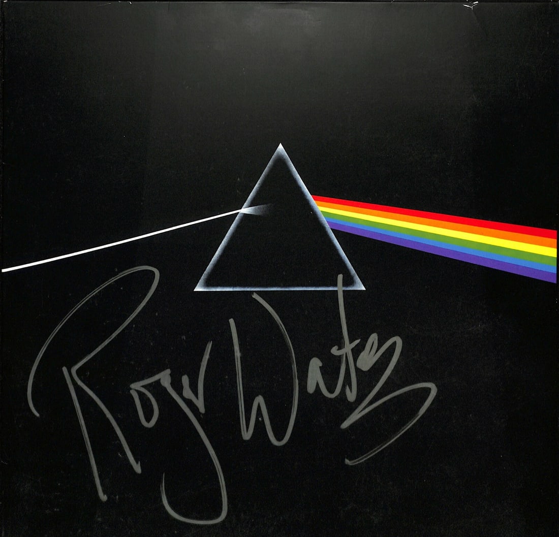 Roger Waters Signed Dark Side Album Cover Beckett Authenticated: Roger Waters Signed Dark Side Album Cover Beckett Authenticated This is an original "Dark Side of the Moon" album cover autographed by Roger Waters, formerly of Pink Floyd. The cover is signed in silv
