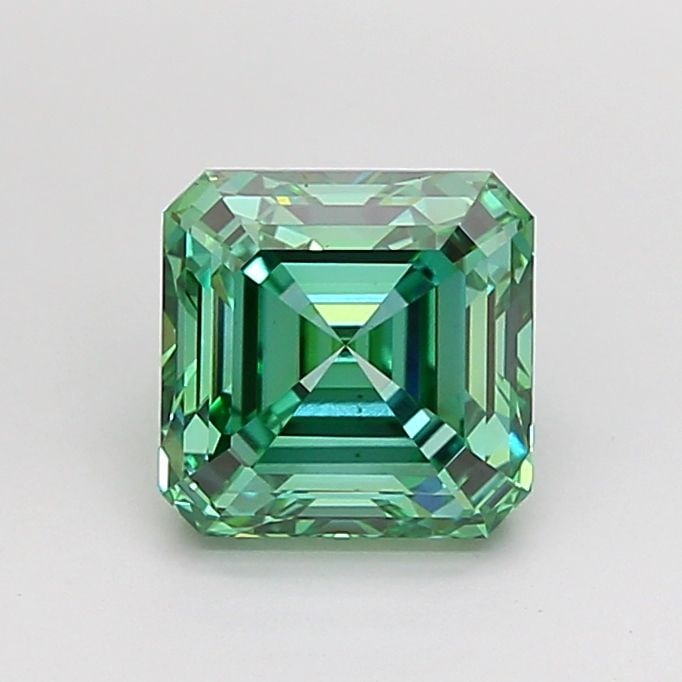 Loose Diamond - ASSCHER 2.51ct Fancy Vivid Green VS1: Loose Diamond - ASSCHER 2.51ct Fancy Vivid Green VS1 Source: This is a real non-mined Diamond that has been grown in a lab Shape: ASSCHER Carats: 2.51 Color: Fancy Vivid Green Certification: IGI Video