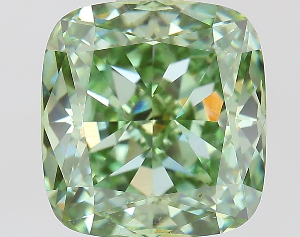 Loose Diamond - CUSHION MODIFIED 2.06ct Fancy Vivid Green VVS2: Loose Diamond - CUSHION MODIFIED 2.06ct Fancy Vivid Green VVS2 Source: This is a real non-mined Diamond that has been grown in a lab Shape: CUSHION MODIFIED Carats: 2.06 Color: Fancy Vivid Green Certi
