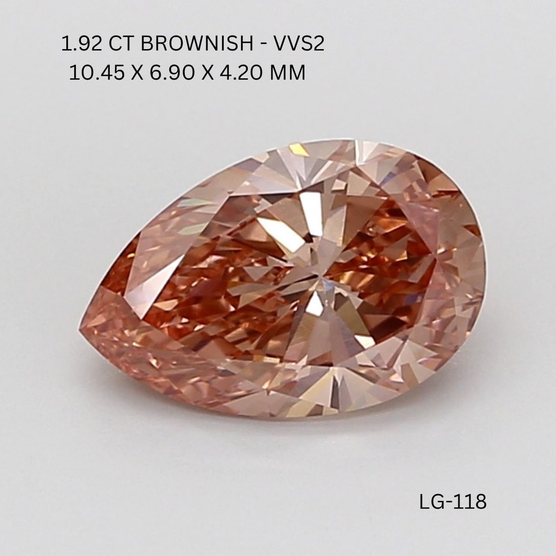 Loose Diamond - PEAR 1.92ct Brownish VVS2: Loose Diamond - PEAR 1.92ct Brownish VVS2 Source: This is a real non-mined Diamond that has been grown in a lab Shape: PEAR Carats: 1.92 Color: Brownish Certification: NONE Additional images available