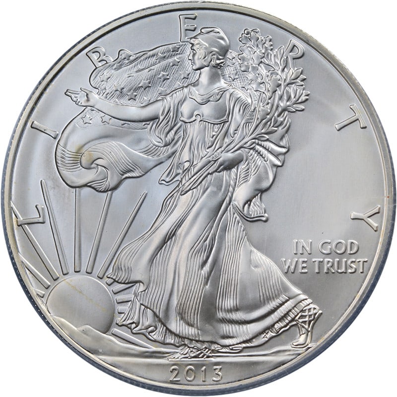 2013 PCGS MS70 Silver Eagle Dollar First Strike John Mercanti: 2013 PCGS MS70 Silver Eagle Dollar First Strike John Mercanti This 2013 Silver American Eagle $1 coin is certified by PCGS with a grade of MS70 and is designated as a First Strike. Designed by John Me
