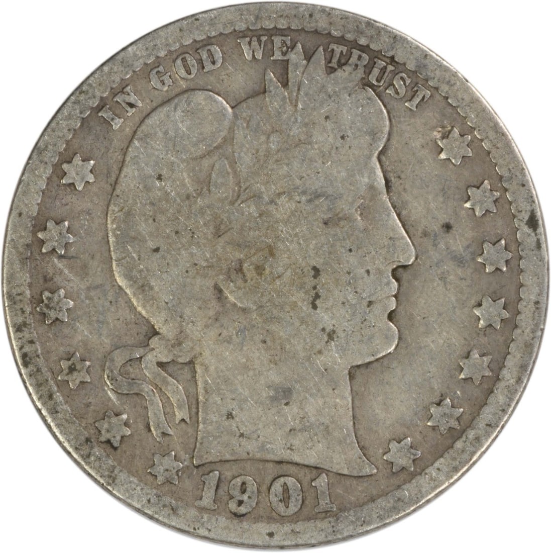 1901 New Orleans Barber Quarter 90 Percent Silver Uncertified (1 of 2)