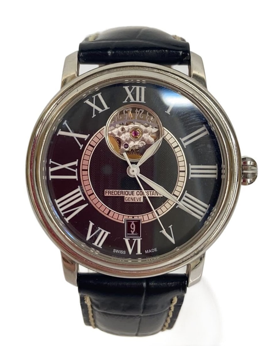 Frederique Constant Men's Leather Heartbeat Wristwatch Black: Frederique Constant Men's Leather Heartbeat Wristwatch Black This Frederique Constant Classic Heartbeat men's wristwatch features a black leather band and a round case. The watch is Swiss-made, offeri