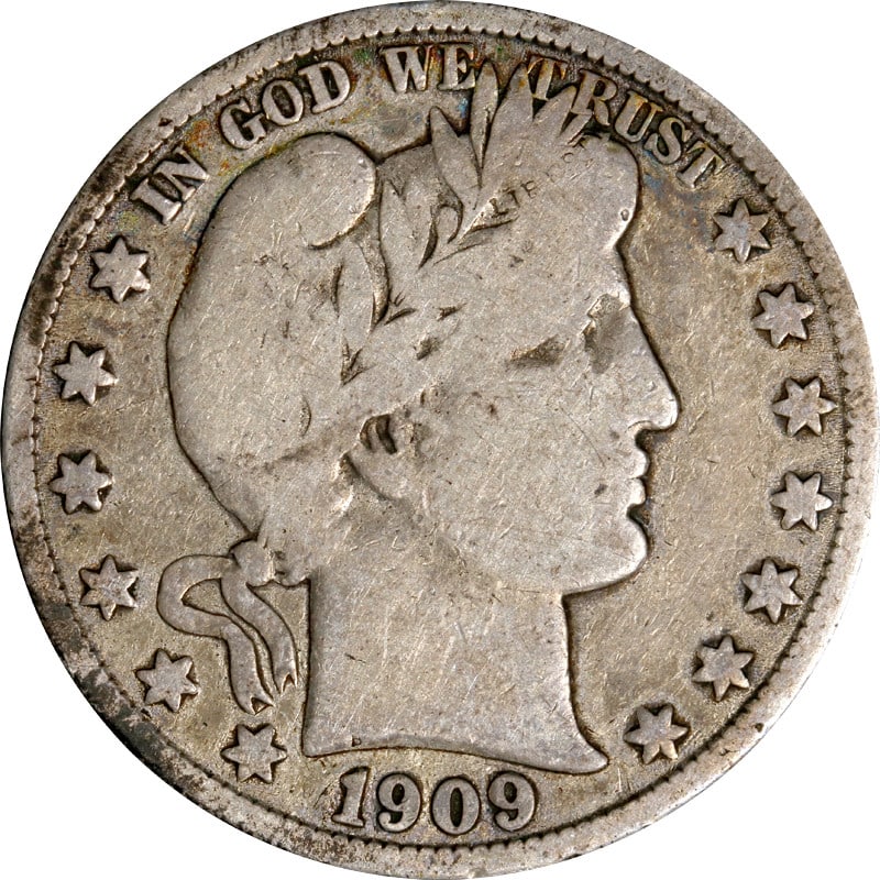 1909 O Mint Silver Barber Half Dollar United States Coin: 1909 O Mint Silver Barber Half Dollar United States Coin This 1909-O Barber Half Dollar is a circulated coin composed of silver with a fineness of 0.9. Minted in New Orleans in 1909, it is an original