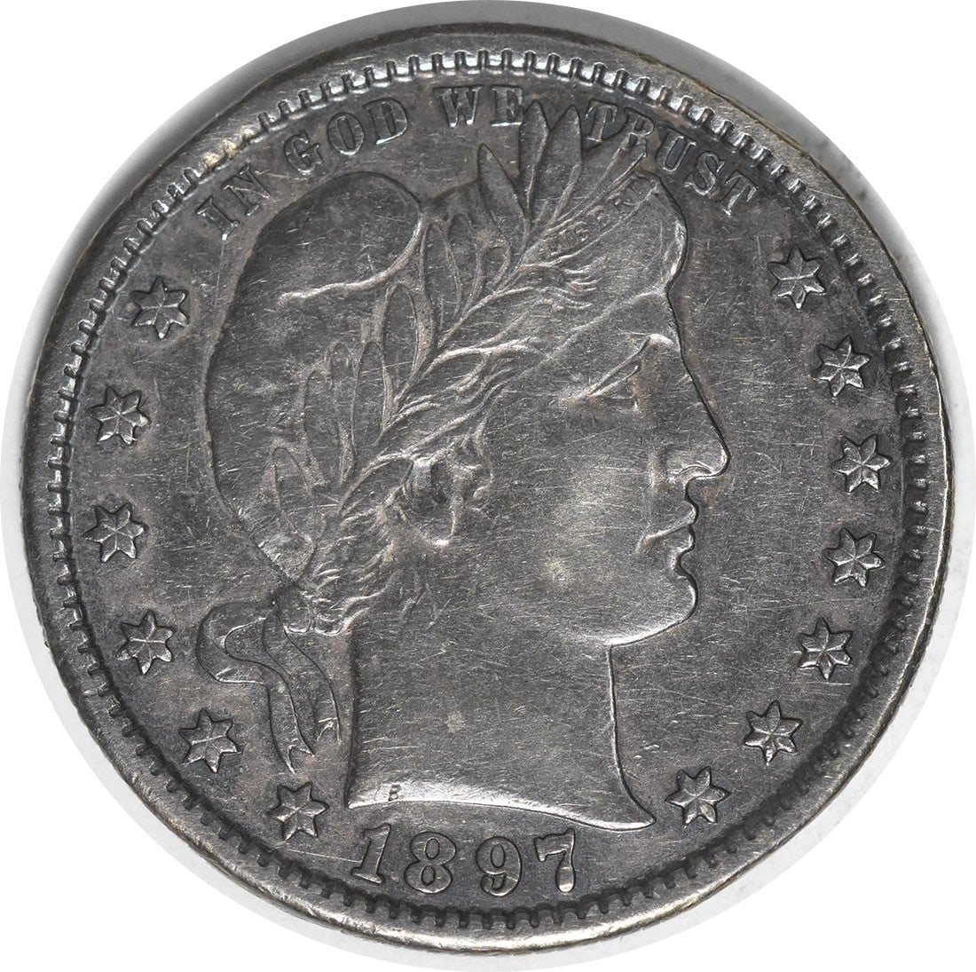 1897-S Barber 25C San Francisco Mint Mark Uncertified EF: 1897-S Barber 25C San Francisco Mint Mark Uncertified EF This 1897 Barber Quarter was minted in San Francisco and features a centered mint mark. Composed of 90% silver and 10% copper, this circulated 