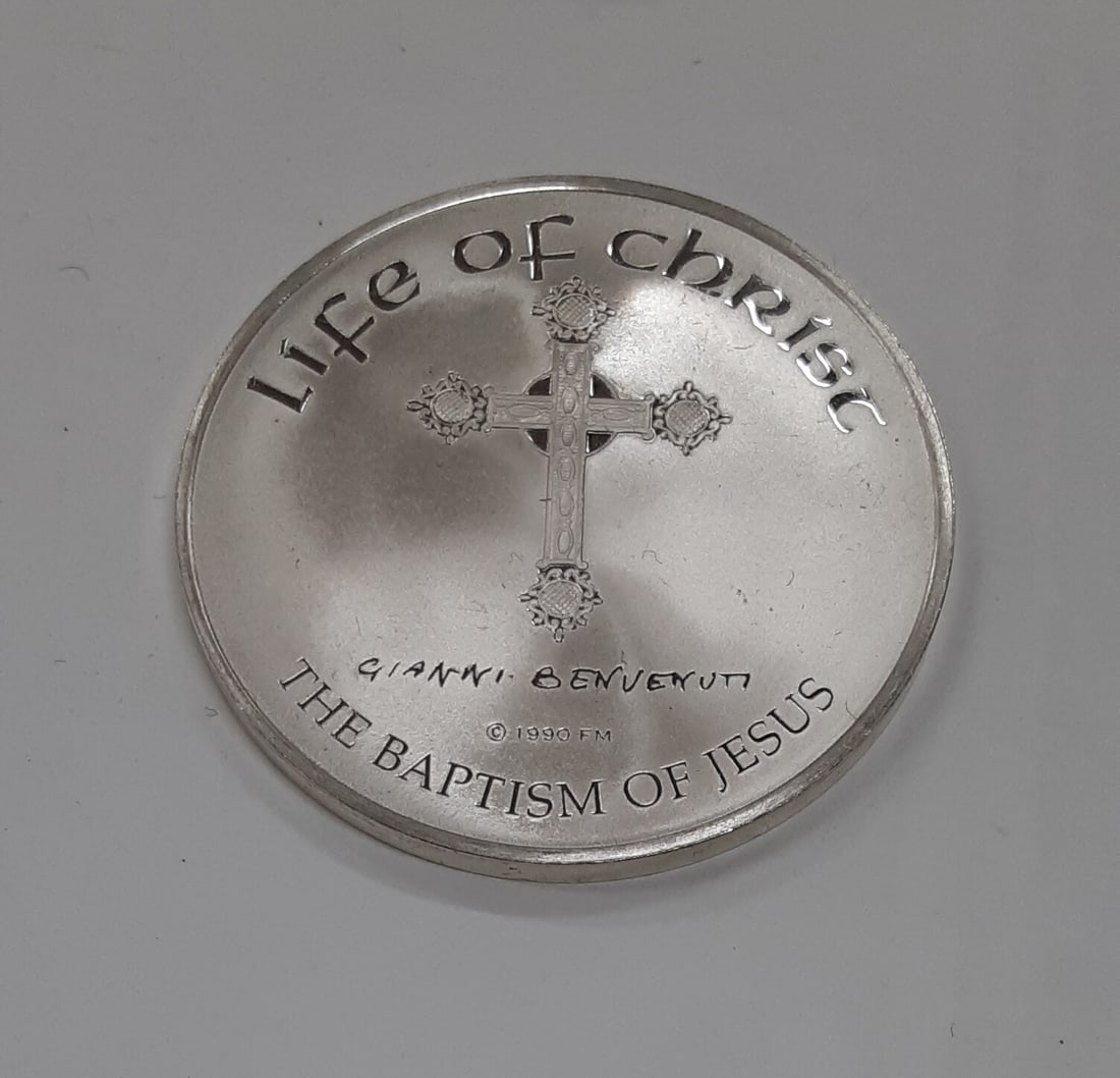 Sterling Silver Life of Christ Medal Baptism of Jesus by Benvenuti: Sterling Silver Life of Christ Medal Baptism of Jesus by Benvenuti This Franklin Mint Life of Christ medal features the artwork of Gianni Benvenuti and depicts the Baptism of Jesus. Produced in the 19