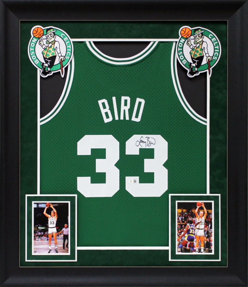 Larry Bird Signed 1985 Green Celtics Swingman Jersey Framed BAS Witnessed: Larry Bird Signed 1985 Green Celtics Swingman Jersey Framed BAS Witnessed Celebrate the legacy of Larry Bird with this autographed 1985 Green Mitchell & Ness Hardwood Classics Swingman Jersey. Persona