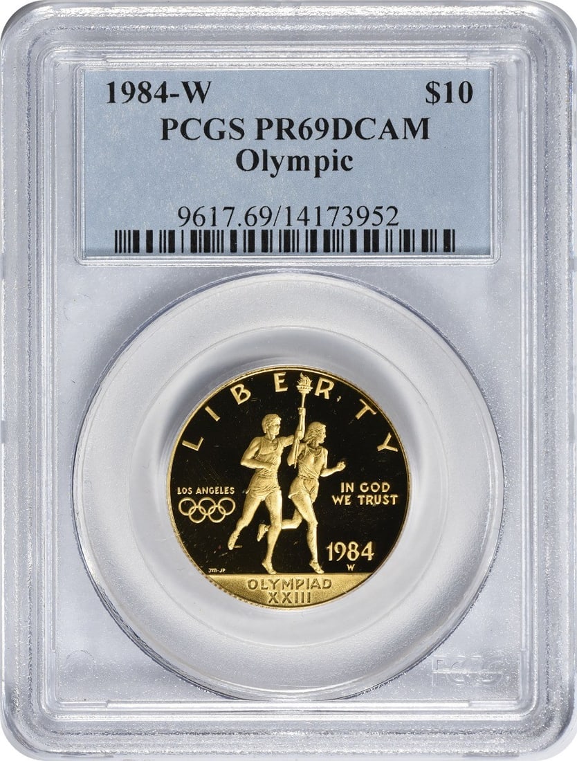 PCGS PR69DCAM 1984-W Olympic Gold Ten Dollar Proof Coin (1 of 2)