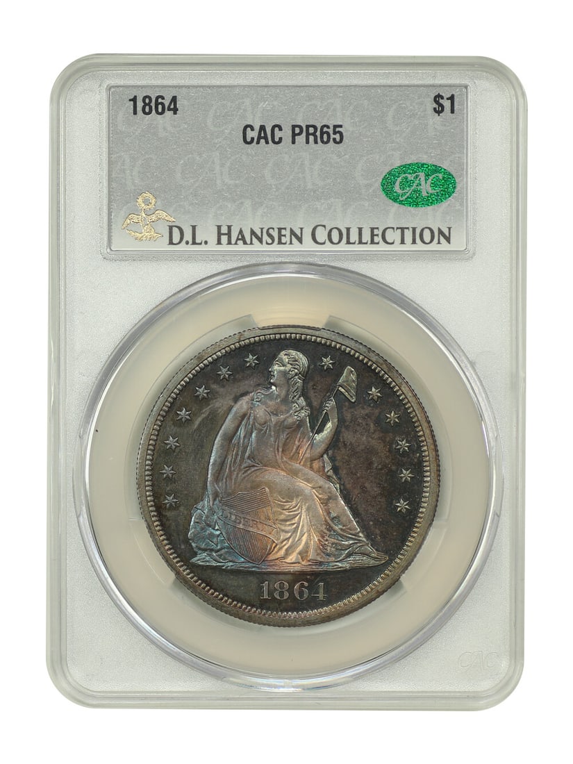 1864 CACG PR65 Liberty Seated Dollar Uncirculated Coin: 1864 CACG PR65 Liberty Seated Dollar Uncirculated Coin This 1864 Liberty Seated Dollar is an impressive piece, certified by CACG with a grade of PR65. Struck in Philadelphia during the Civil War, this
