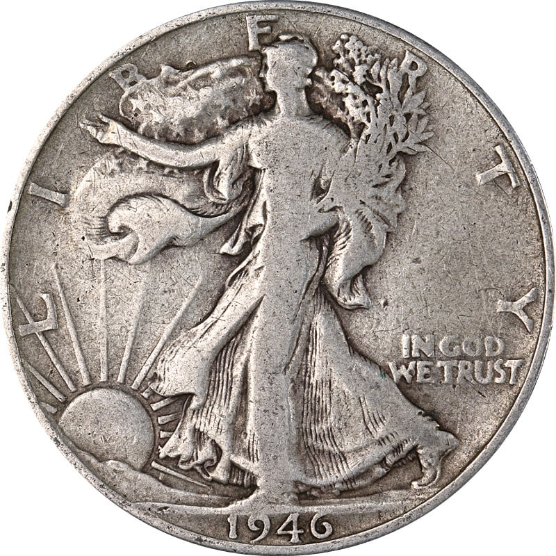 1946-P Silver Walking Liberty Half Dollar DDR: 1946-P Silver Walking Liberty Half Dollar DDR This 1946-P DDR Walking Liberty Half Dollar is a circulated silver coin from the United States, chosen for its appealing appearance, color, and clean surf